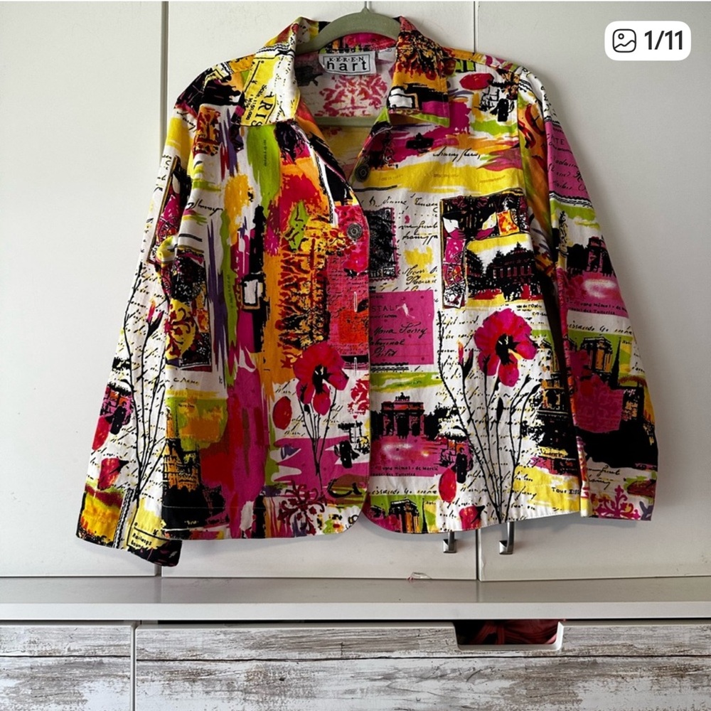 🎨 Keren Hart Abstract Art Print Jacket Blazer M Colorful Cotton
